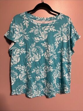 crown & ivy Teal Floral Short-Sleeve Tee